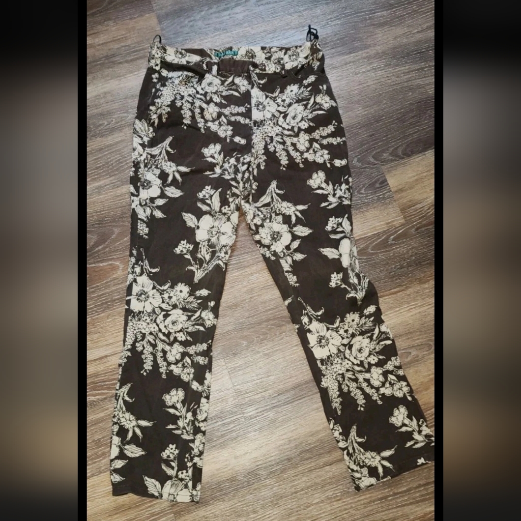 Lauren Ralph Lauren Brown & Tan Floral Jeans/Pants Women's Size 10